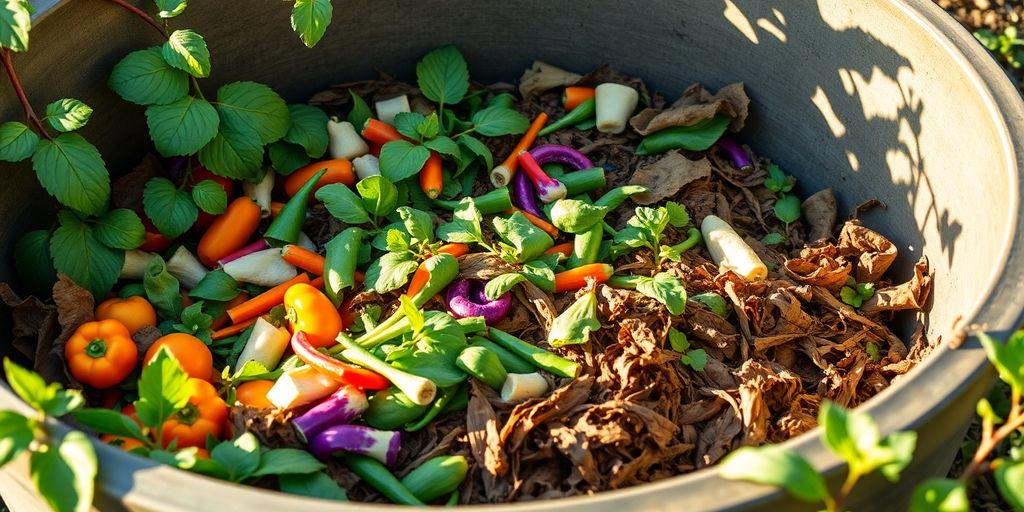 Komposthaufen mit frischen Gartenabfällen.