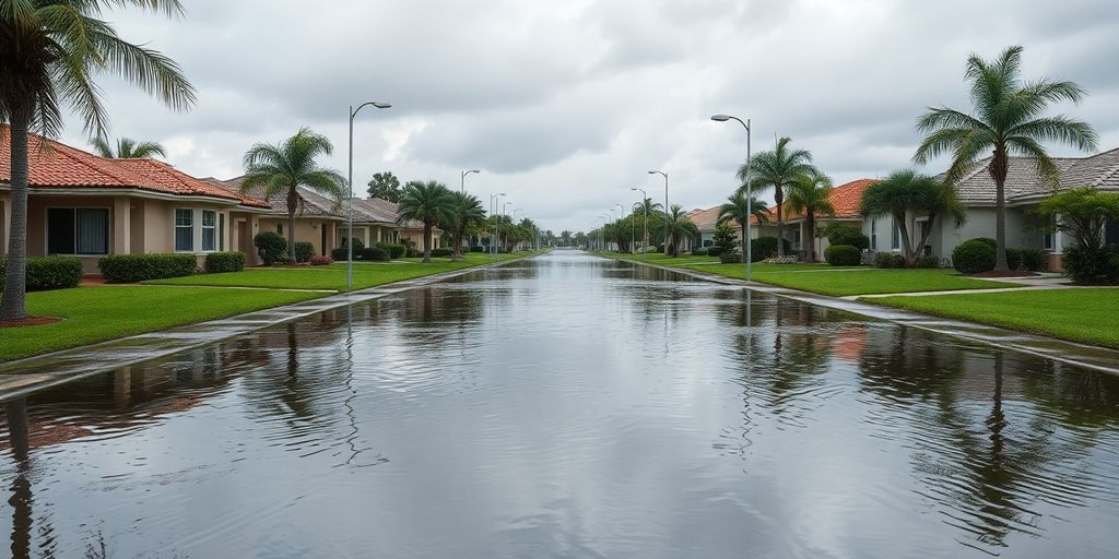 Aventura homes partially submerged in floodwaters.