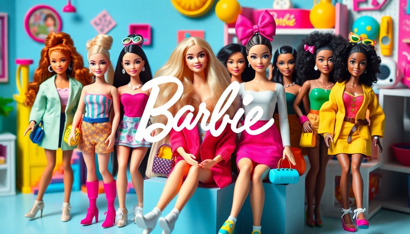 Diverse AI Barbie dolls in creative outfits and gadgets.