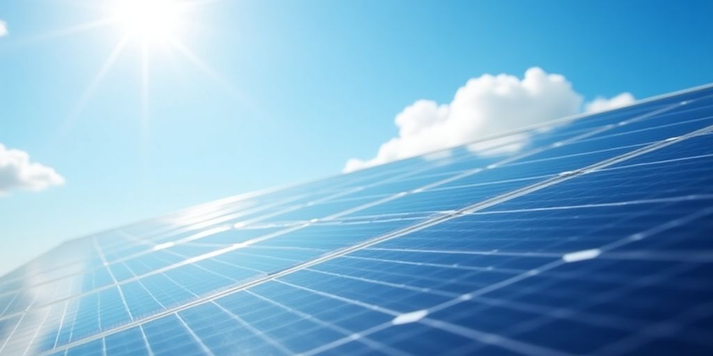 Photographic image of a solar panel under sunlight.