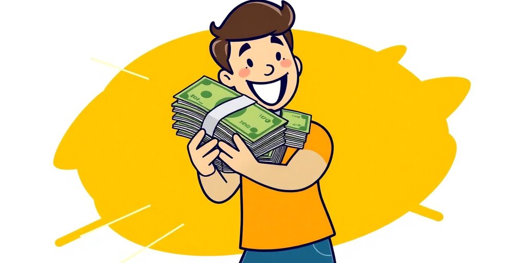 Cartoon person with money, fast loan