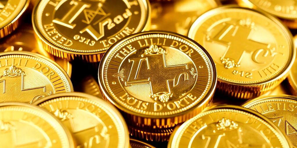 Plusieurs Louis d'Or dorés brillants empilés