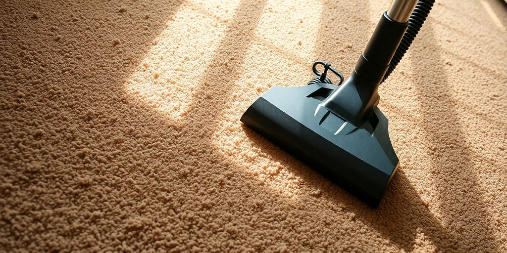 Carpet being cleaned with a vacuum cleaner.