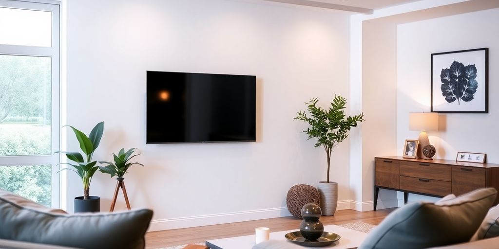 Modern TV wall mount in a stylish living room.