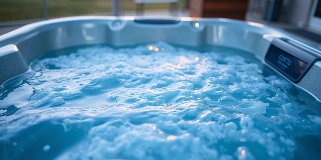 Costco hot tub with bubbling water.