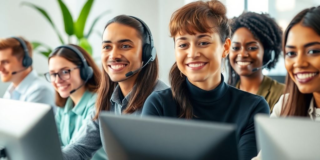 Happy call center agent smiling