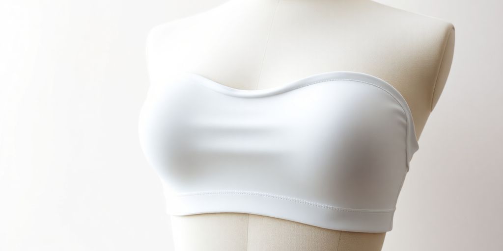 White strapless bra on a light mannequin.