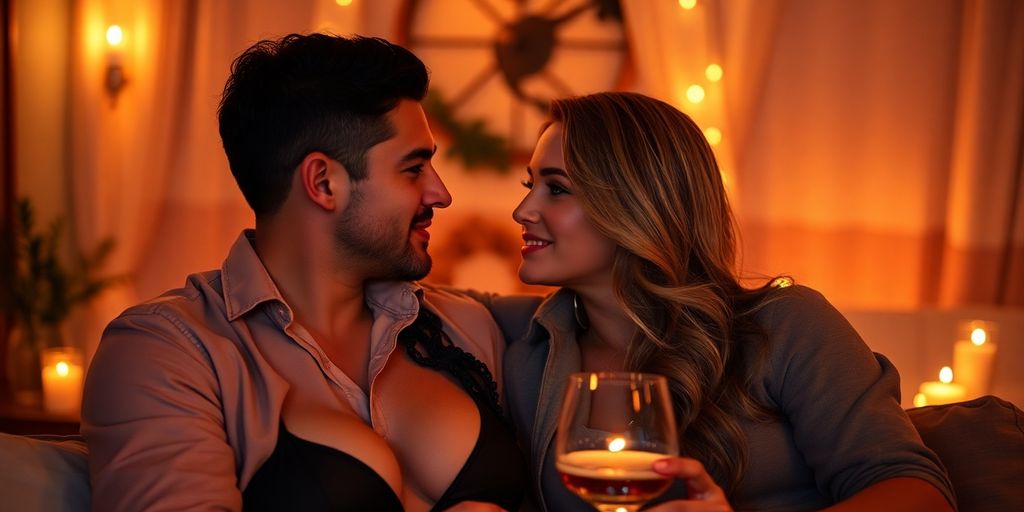 Couple sharing a romantic moment in an intimate setting.