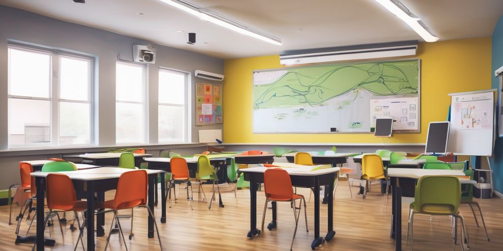 e-learning design thinking classroom with digital tools and creative graphics