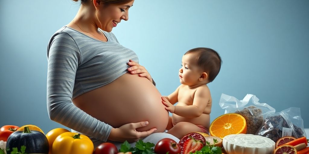 Pregnant woman and baby enjoying omega-3 rich foods.