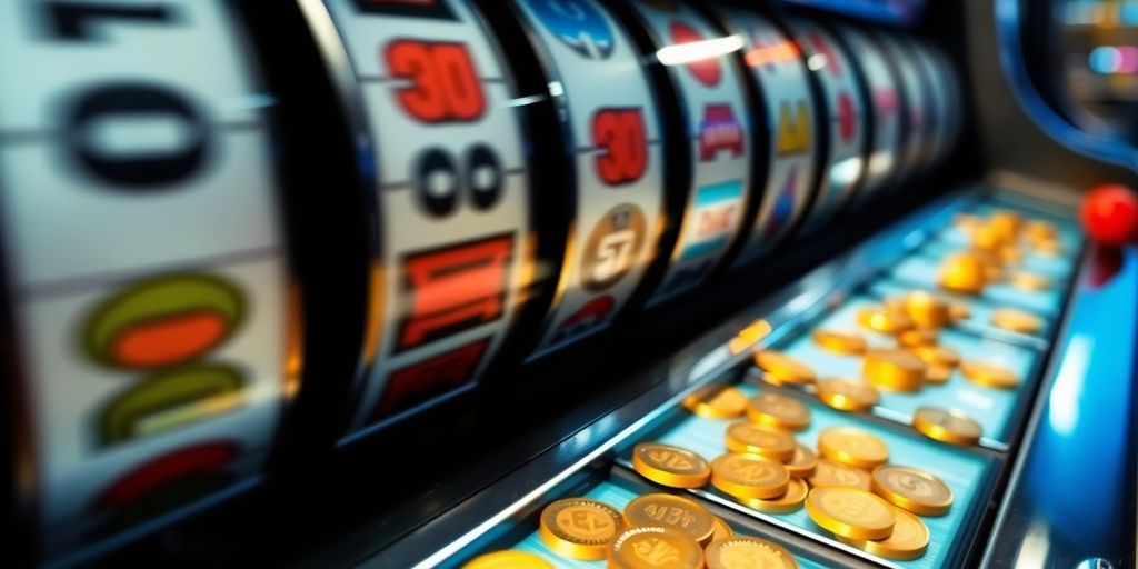 Fluctuating slot machine reels with coins.