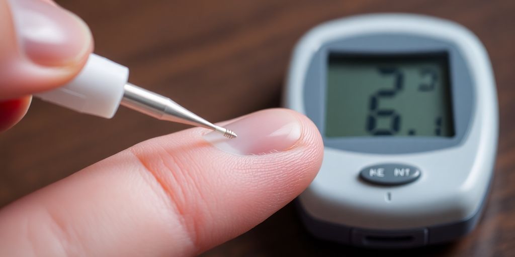 Person checking blood sugar with a glucose meter.
