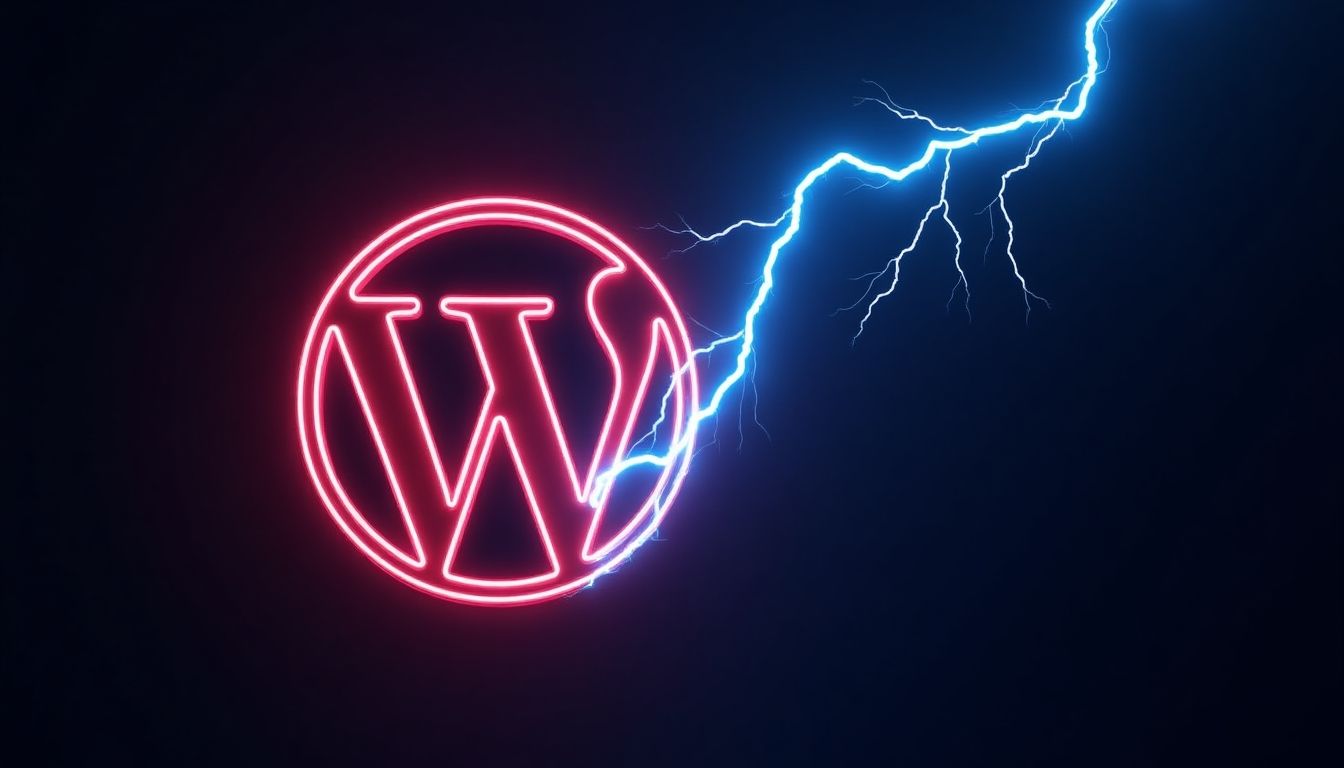 Lightning bolt hitting WordPress logo in neon colors.