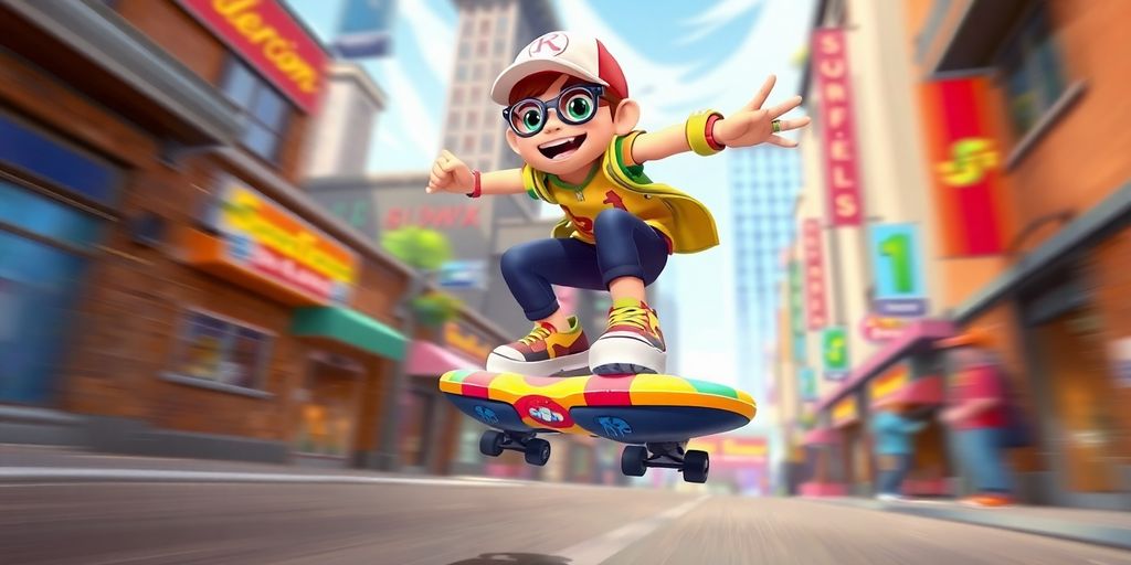 Jake dodges a hoverboard obstacle in Subway Surfers.