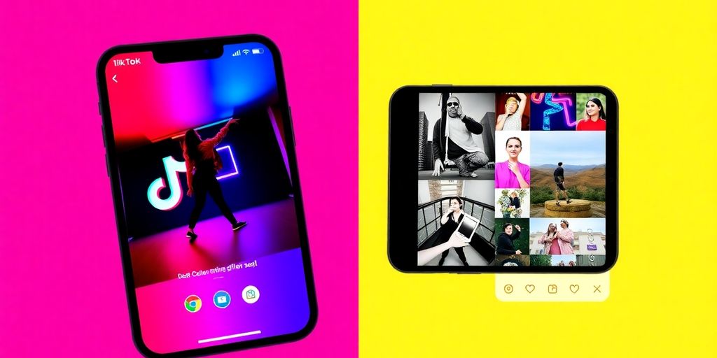 Smartphone com as aplicações TikTok e Instagram apresentadas.