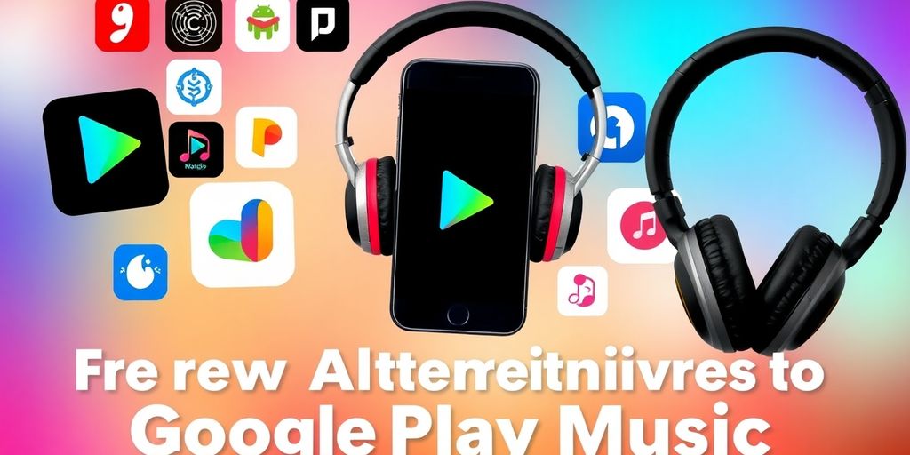 Collage of music app logos and headphones on a gradient.