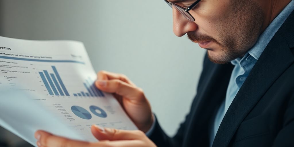 Investor inspecting financial documents.