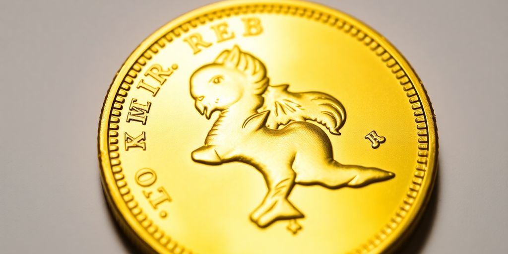Pièce d'or Krugerrand brillante sur fond neutre.