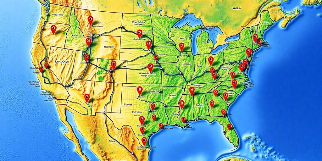 Interactive map of American cities.