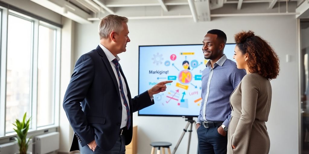 Consultant helping client with marketing strategy.