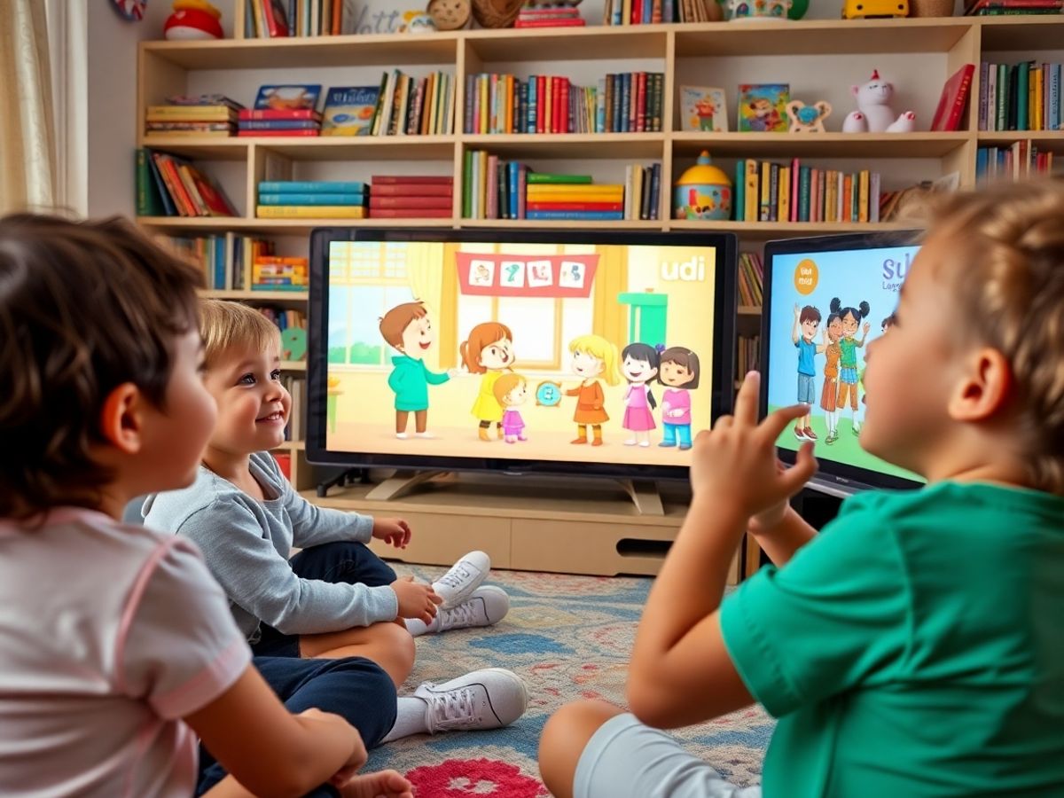 Copii care urmăresc desene animate educație acasă.