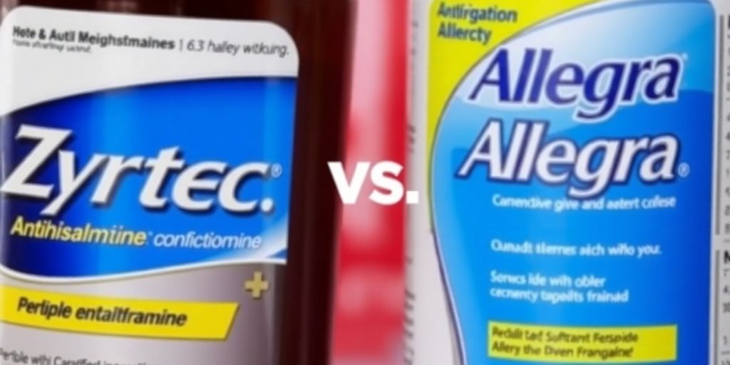 Zyrtec and Allegra bottles side-by-side.