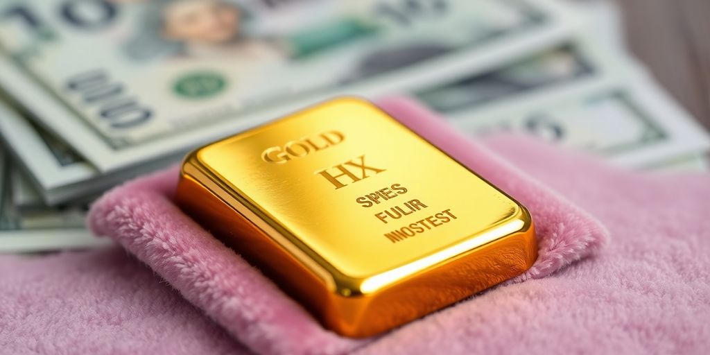Ingot d'or sur un tissu en velours.