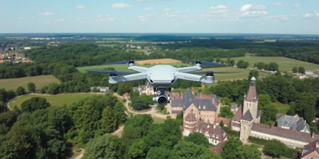 Drone volant au-dessus d'un paysage belge.
