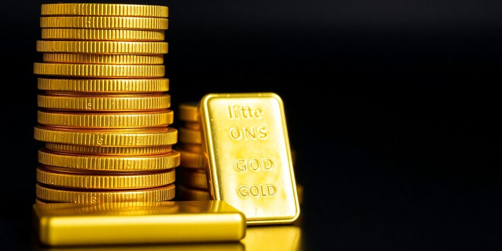 Pièces d'or et lingots sur fond sombre