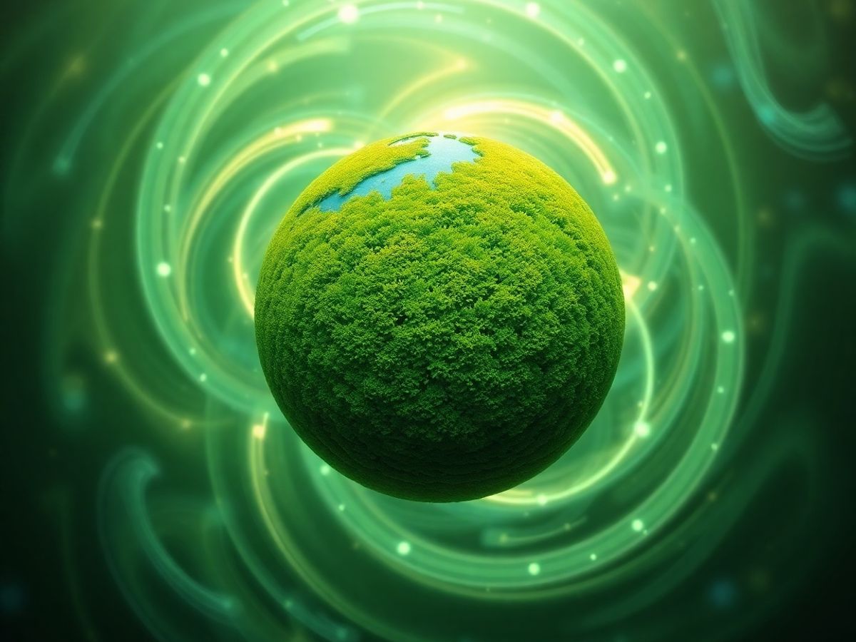 Planeta Pământ înconjurată de energie verde.