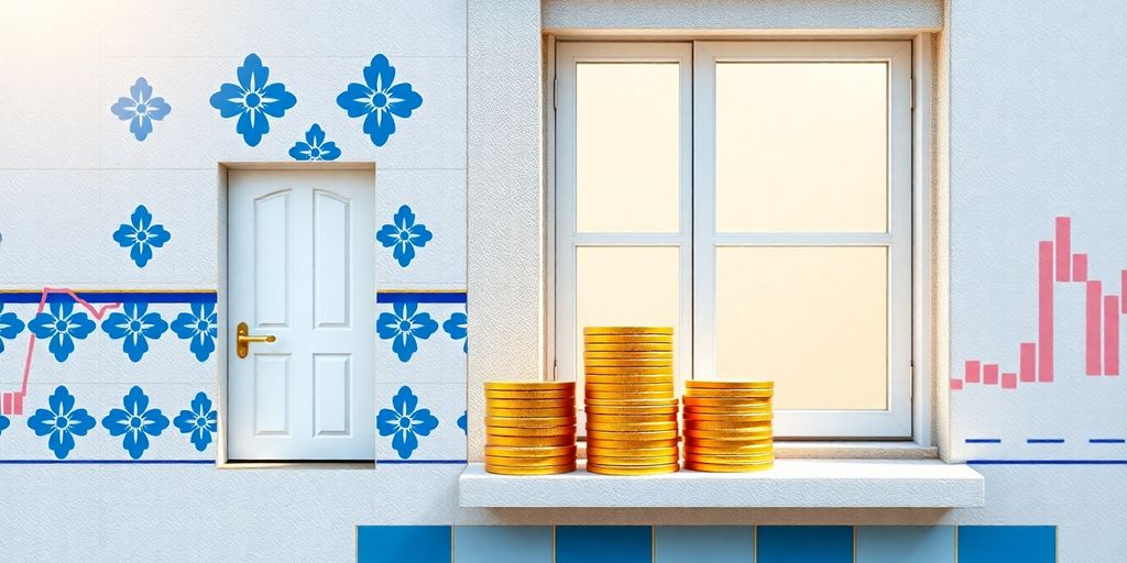 Portuguese tiles, house, and coins.