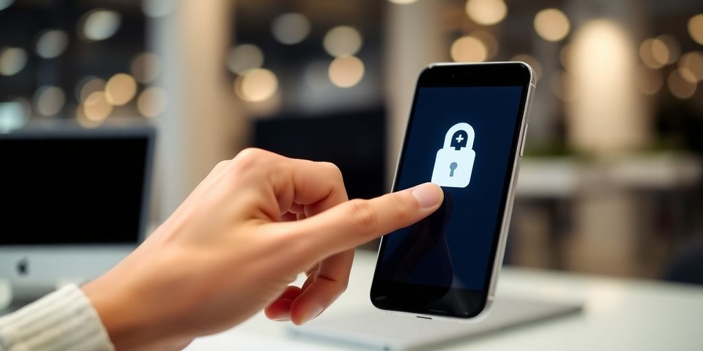 Smartphone with a digital passkey on a desk.