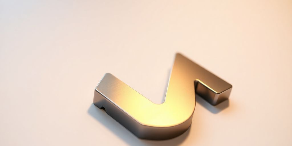 Polished, metallic logo, subtle light reflections.