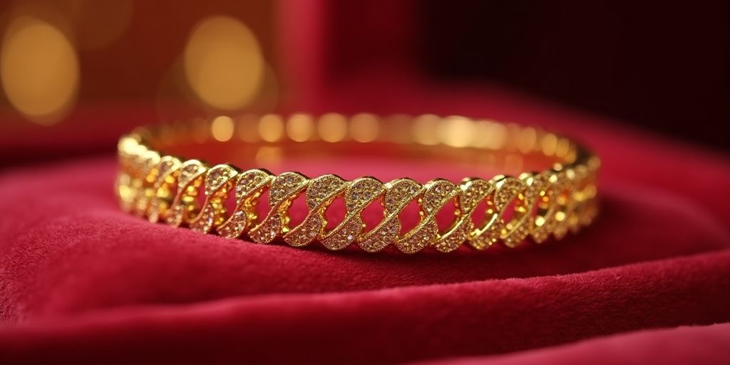 Bracelet en or sur une surface en velours.