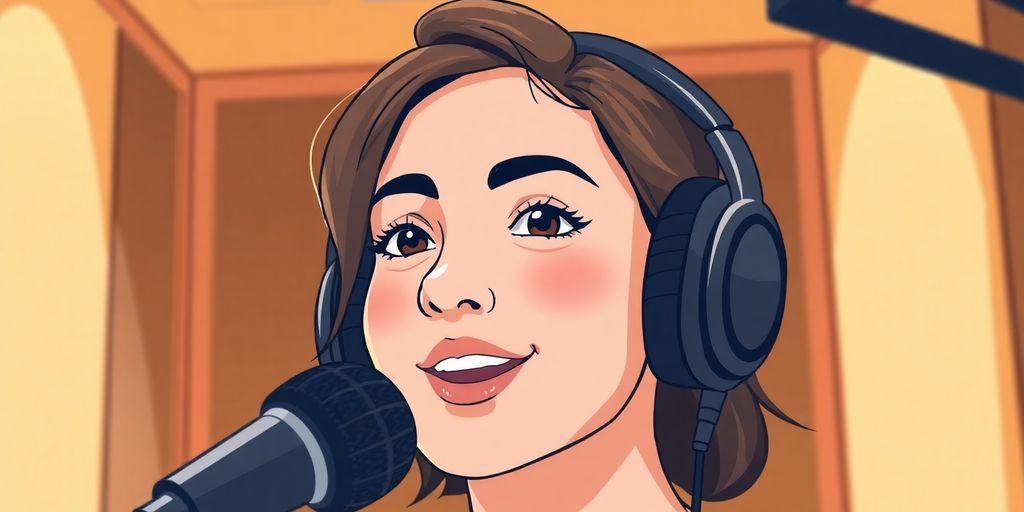 Illustrative image of a person recording a podcast.