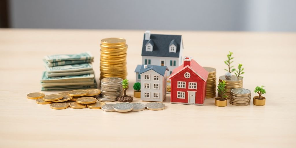 Diversified financial assets arranged neatly.