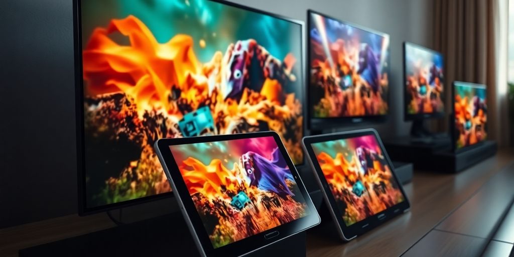 شاشات تعرض قنوات IPTV بجودة عالية.