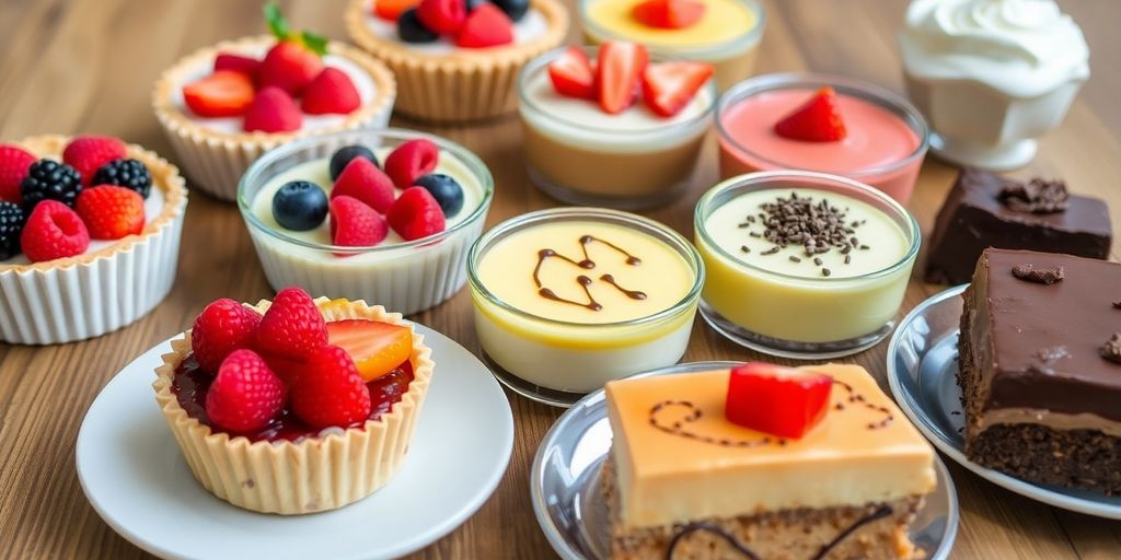 Deliciosos doces sem açúcar em uma mesa de madeira.