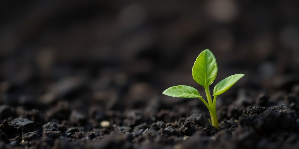 A single healthy plant growing from rich soil.