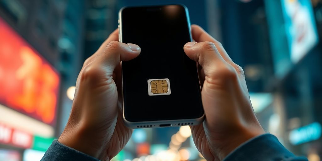 Person inserting SIM card into phone