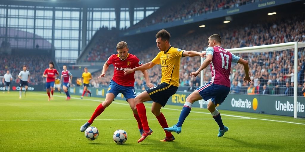 Players competing in a Premier League soccer match.
