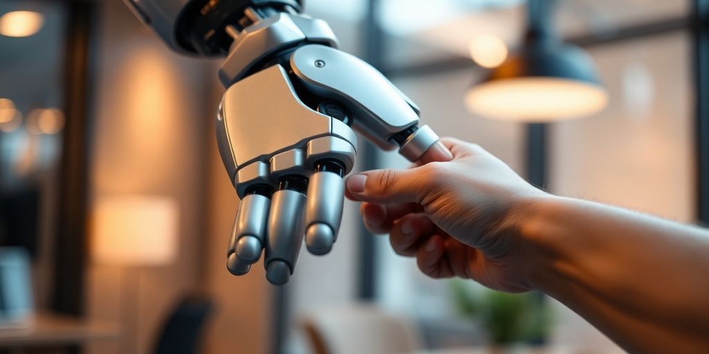 AI robot i biznismeni u kancelariji.