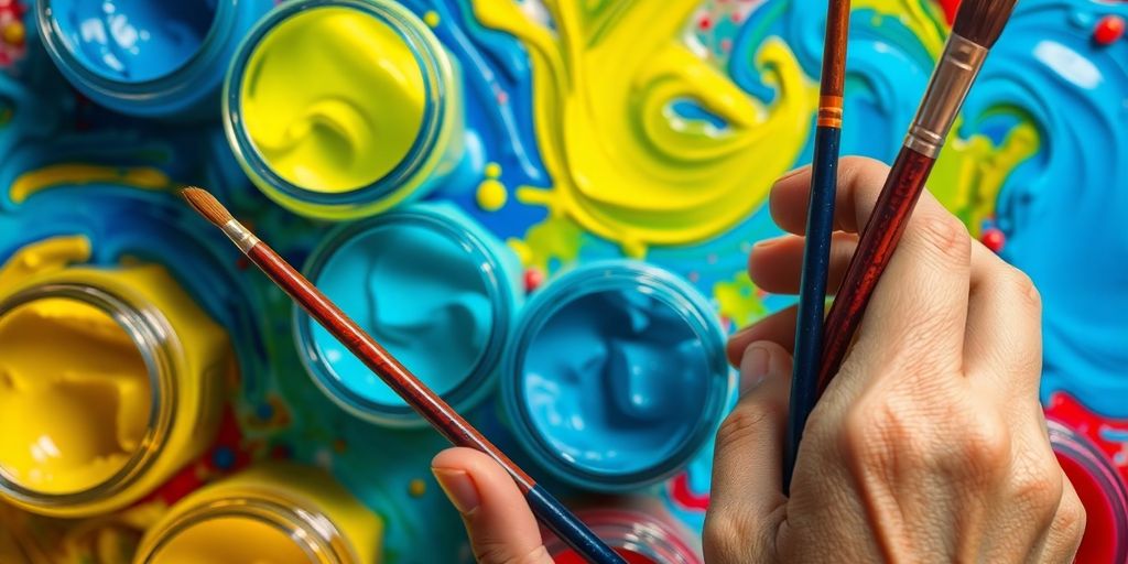 Artist mixing vibrant paint colors for art.