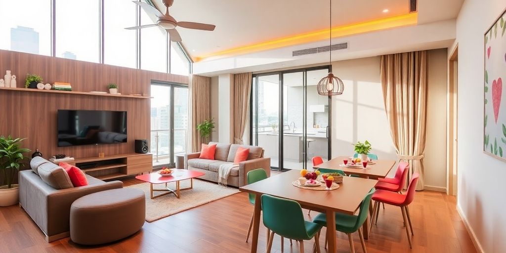 Family-friendly serviced apartment in Bangkok with bright living space.