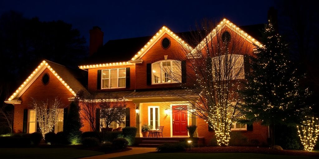 Clayton home glowing with permanent holiday lights.