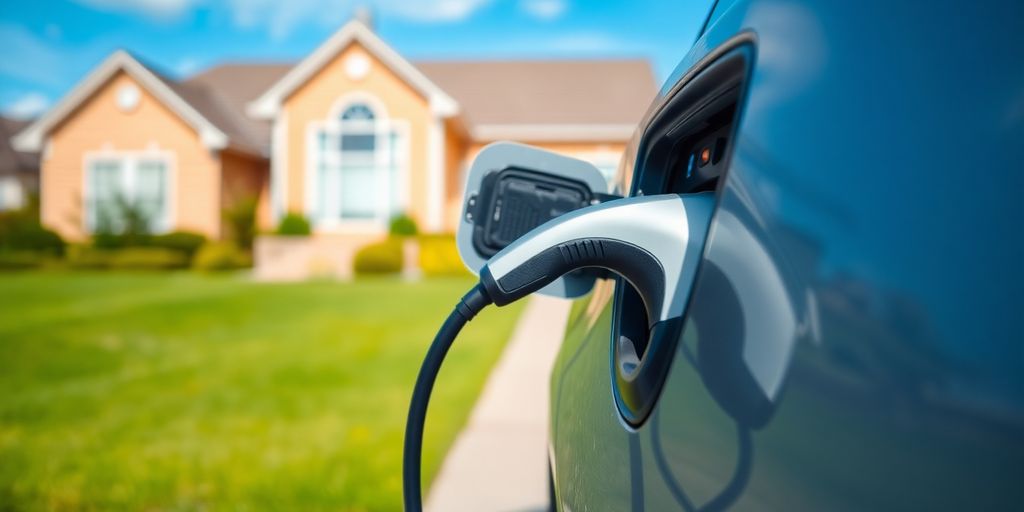 Electric vehicle charging at home with a charging port.