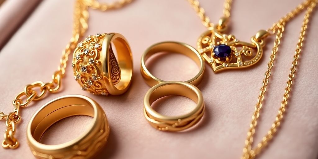Bijoux en or brillants sur un fond velours.