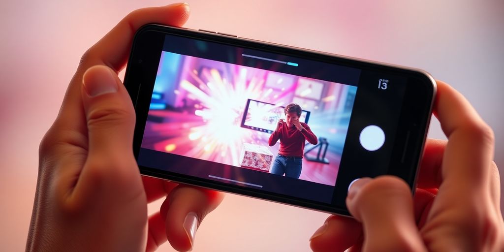 Une personne créant une vidéo sur son téléphone.