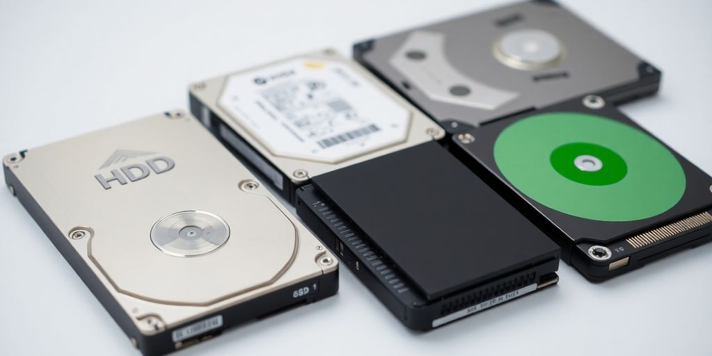 Vergleich verschiedener Festplatten: HDD, SSD, NVMe.