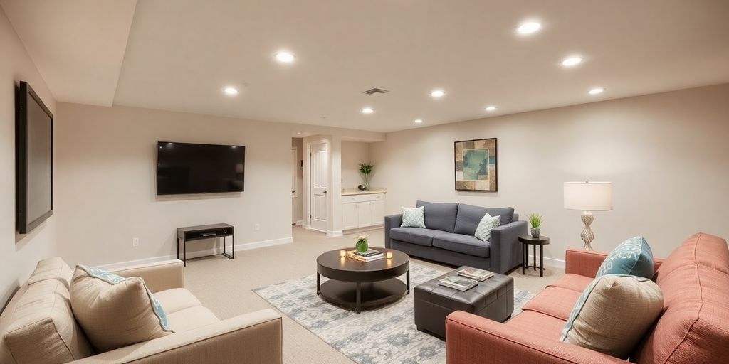 Decatur basement remodel with modern finishes.